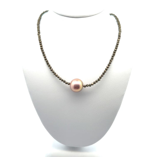 Alani Pyrite and Pink Edison Pearl Necklace